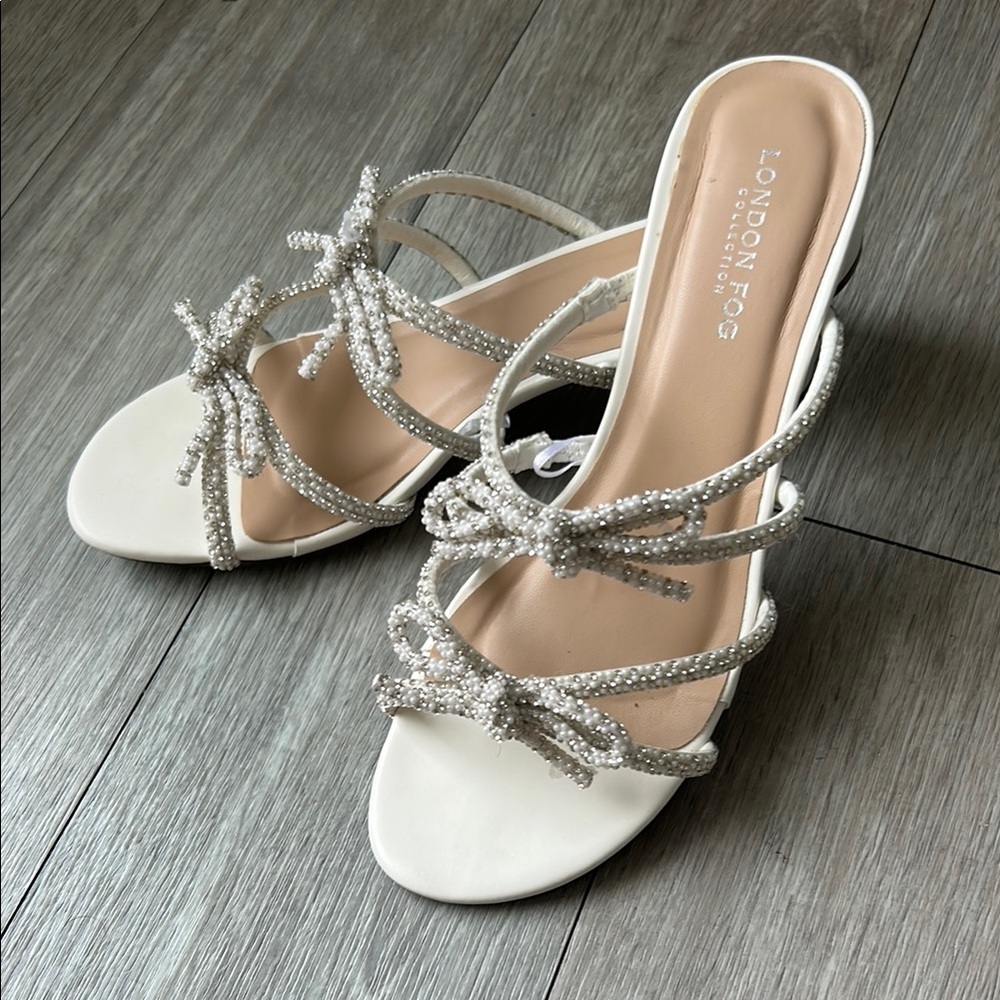 London Fog Silver White Mules with heel